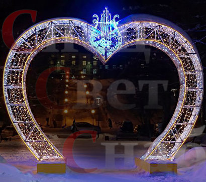 Светодиодная арка "Сердце с короной" 4 х 3 х 0.6 м