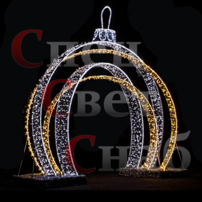 Светодиодная селфи зона, фотозона арка Новогодний "Двойной шар" 3 х 3,5 м