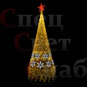 Уличная ель светодиодная 7 м золотистая с красной звездой