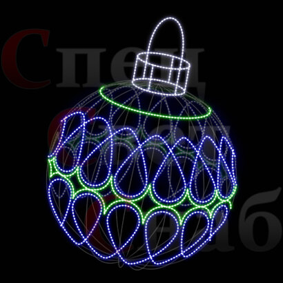 Светодиодная фигура "Елочный шар с узорами". Сине-зеленый