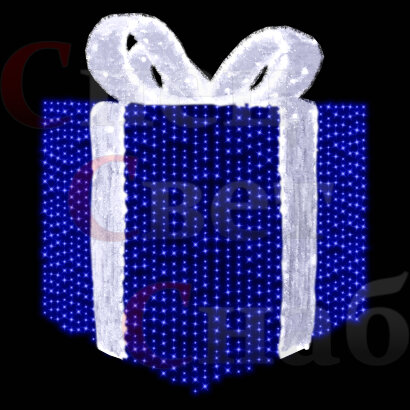 Световая фигура 3D "Синий подарок" 1.9х1.5х1.5м с белым бантом