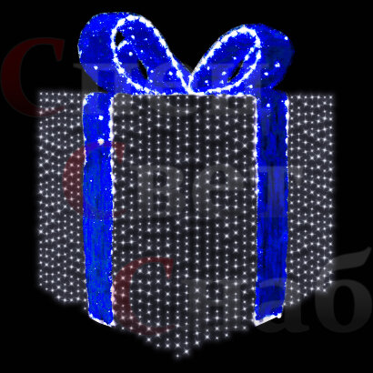 Светодиодная фигура 3D "Белый подарок" 1.6х1.3х1.3м с синим бантом