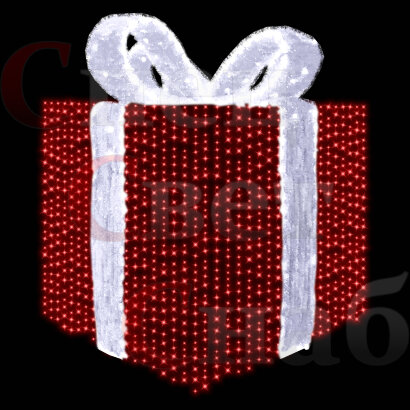 Световая фигура 3D "Красный подарок" 1.3х1х1м с белым бантом